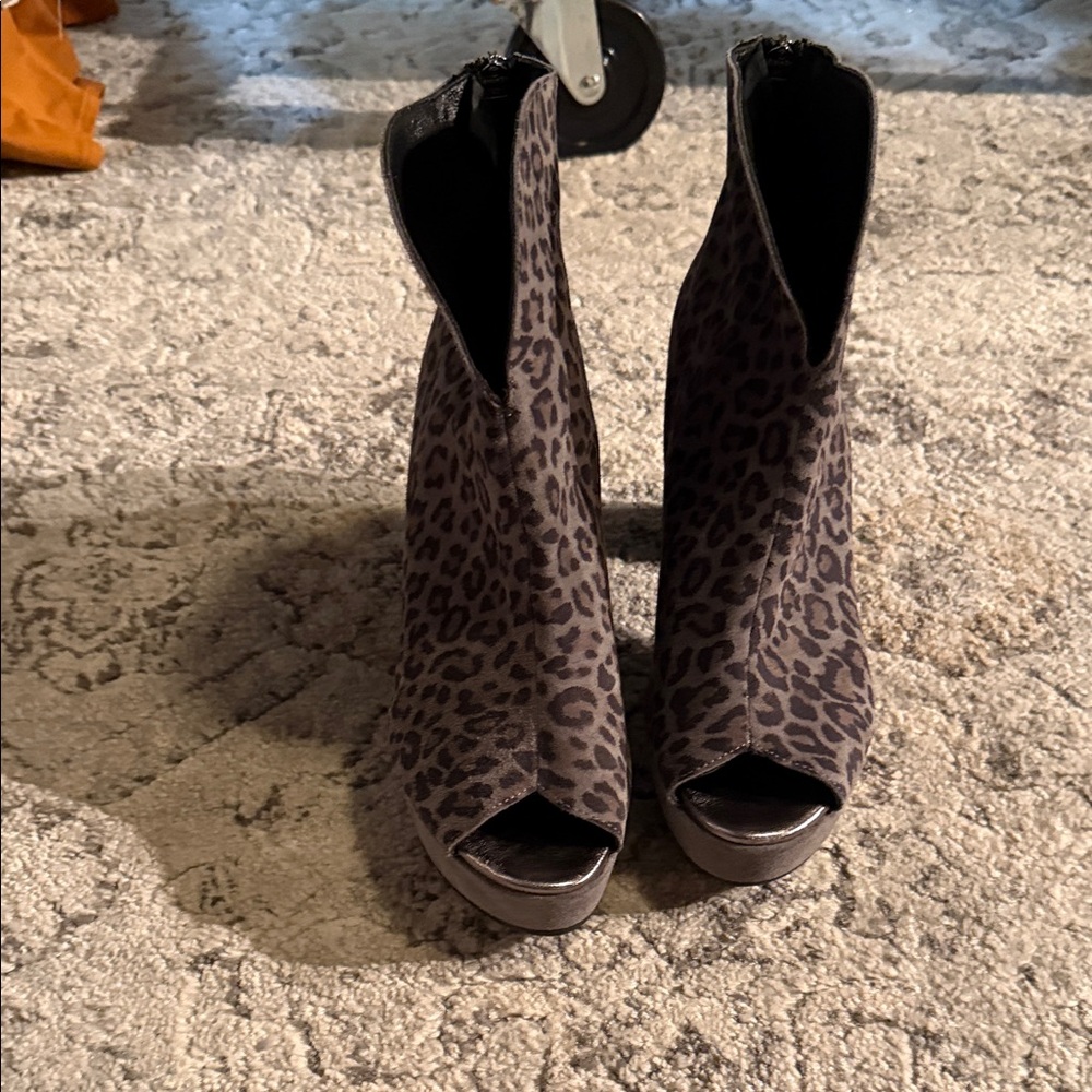 Cordani Leopard Print Peep Toe Ankle Boots